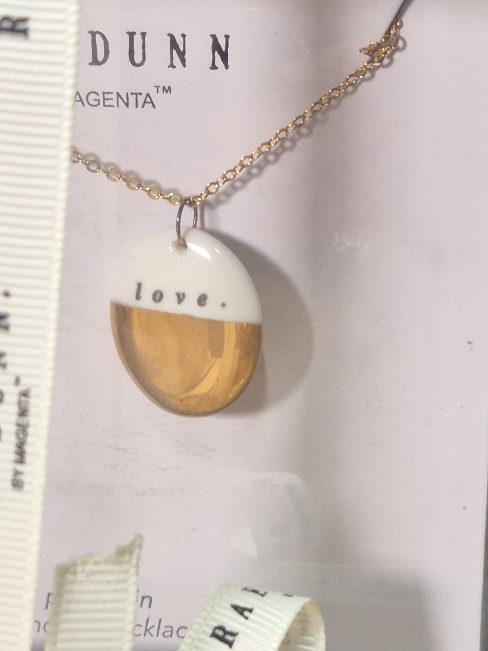 New Rae Dunn Gold and White Half-Dome Pendant Necklace And Mug Set - Picture 2 of 5